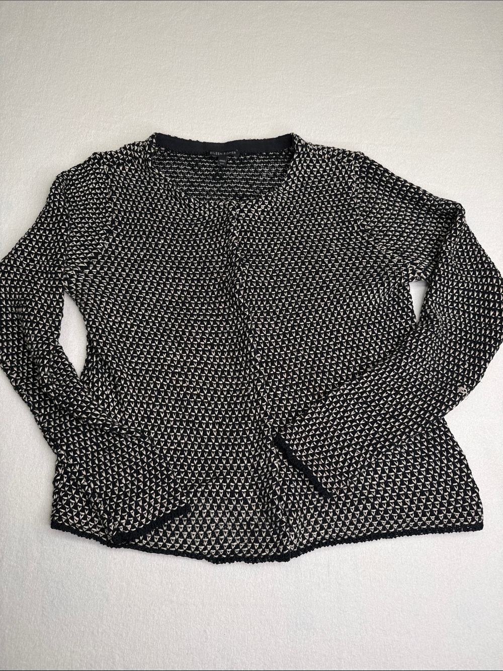 Eileen Fisher Black and White snap front cardigan